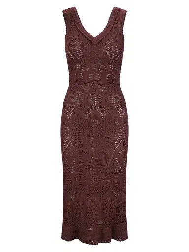 STAUD Women's Roan Crochet Midi-Dress - Root | Thumbnail 1