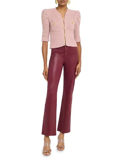 L'AGENCE Women's Kendra Coated High-Rise Crop Flare Pants - Dark Red | Thumbnail 2 L'AGENCE Women's Kendra Coated High-Rise Crop Flare Pants - Dark Red | Thumbnail 2