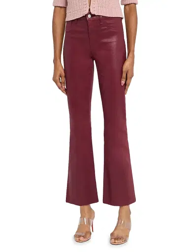 L'AGENCE Women's Kendra Coated High-Rise Crop Flare Pants - Dark Red | Thumbnail 3 L'AGENCE Women's Kendra Coated High-Rise Crop Flare Pants - Dark Red | Thumbnail 3