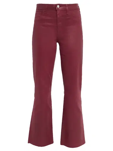 L'AGENCE Women's Kendra Coated High-Rise Crop Flare Pants - Dark Red | Thumbnail 1 L'AGENCE Women's Kendra Coated High-Rise Crop Flare Pants - Dark Red | Thumbnail 1