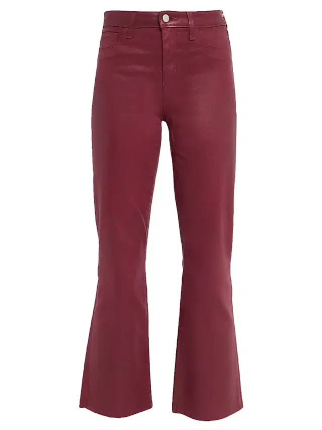 Women's Kendra Coated High-Rise Crop Flare Pants - Dark Red Women's Kendra Coated High-Rise Crop Flare Pants - Dark Red