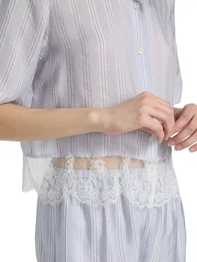 Frame Women's Striped Silk Lace Crop Shirt - Chambray Multi | Thumbnail 6 Frame Women's Striped Silk Lace Crop Shirt - Chambray Multi | Thumbnail 6