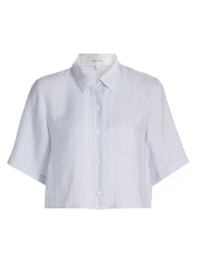Frame Women's Striped Silk Lace Crop Shirt - Chambray Multi | Thumbnail 1 Frame Women's Striped Silk Lace Crop Shirt - Chambray Multi | Thumbnail 1