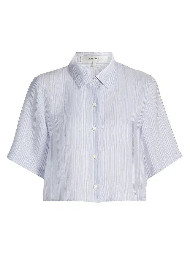 FRAME Women's Striped Silk Lace Crop Shirt - Chambray Multi
