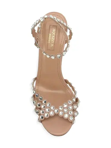Aquazzura Women's Tequila Crystal-Embellished Leather Sandals - Powder Pink | Thumbnail 5 Aquazzura Women's Tequila Crystal-Embellished Leather Sandals - Powder Pink | Thumbnail 5