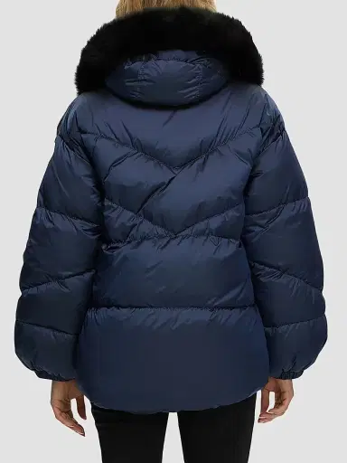 Gorski Women's Apres-Ski Jacket with Detachable Toscana Shearling Lamb Hood Trim - Ocean Blue | Thumbnail 4