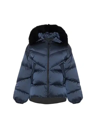 Gorski Women's Apres-Ski Jacket with Detachable Toscana Shearling Lamb Hood Trim - Ocean Blue | Thumbnail 1