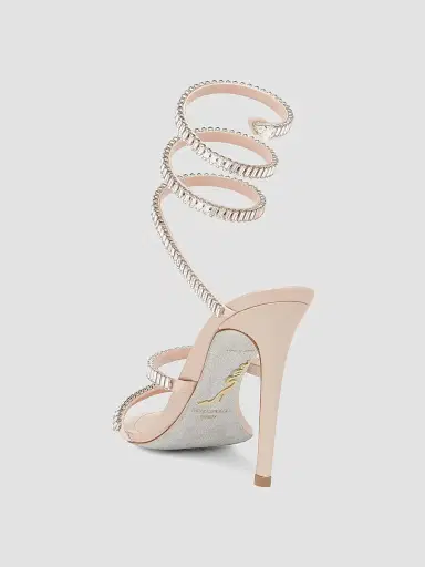 René Caovilla Women's Spark Cleo 105MM Leather Wrap Sandals - Beige Satin Crystal | Thumbnail 3 René Caovilla Women's Spark Cleo 105MM Leather Wrap Sandals - Beige Satin Crystal | Thumbnail 3