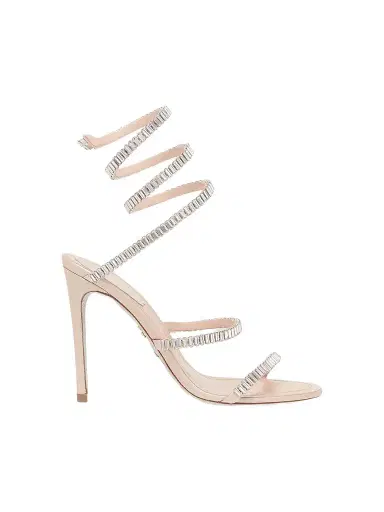 René Caovilla Women's Spark Cleo 105MM Leather Wrap Sandals - Beige Satin Crystal | Thumbnail 1 René Caovilla Women's Spark Cleo 105MM Leather Wrap Sandals - Beige Satin Crystal | Thumbnail 1