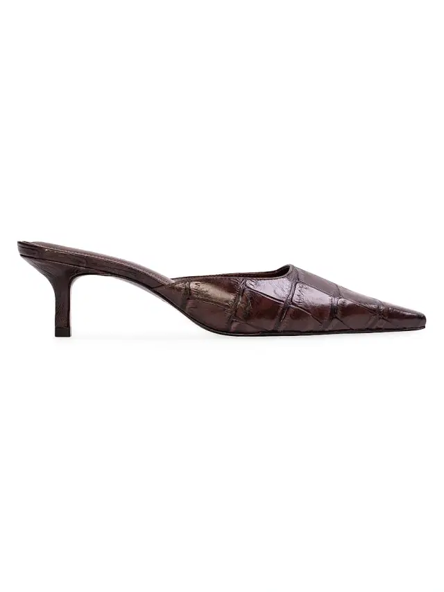Black Suede Studio Women's Riley 50MM Croc Mule Sandals - Brown Croc Leather