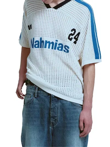 Nahmias Men's Cotton Knit Soccer Jersey - Egg White | Thumbnail 3