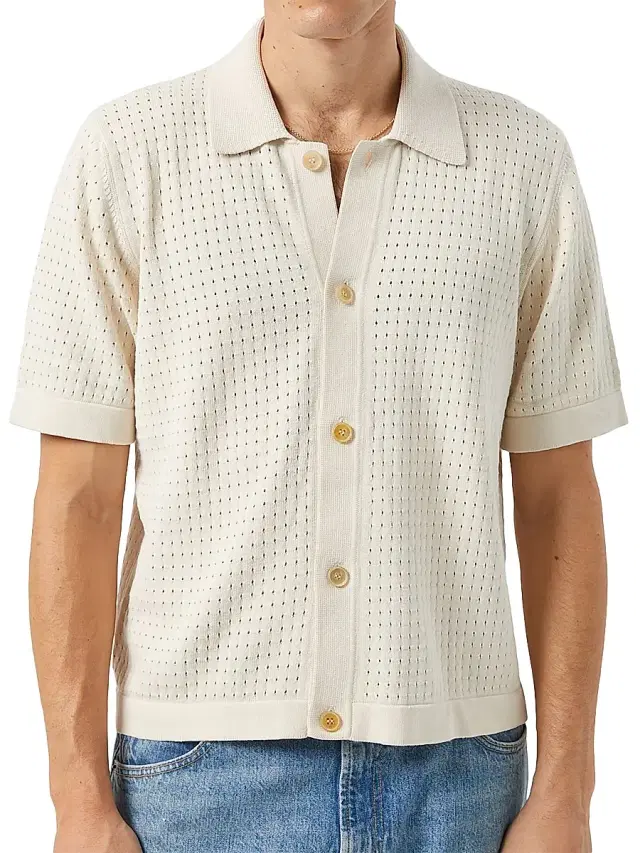 Corridor Men's Pointelle-Knit Cotton Shirt - Natural
