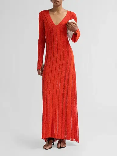 Proenza Schouler Women's Maelle Drop Needle Tweed Maxi Dress - Red Multi - Size Large | Thumbnail 2 Proenza Schouler Women's Maelle Drop Needle Tweed Maxi Dress - Red Multi - Size Large | Thumbnail 2