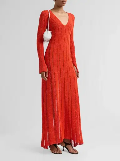 Proenza Schouler Women's Maelle Drop Needle Tweed Maxi Dress - Red Multi - Size Large | Thumbnail 4 Proenza Schouler Women's Maelle Drop Needle Tweed Maxi Dress - Red Multi - Size Large | Thumbnail 4