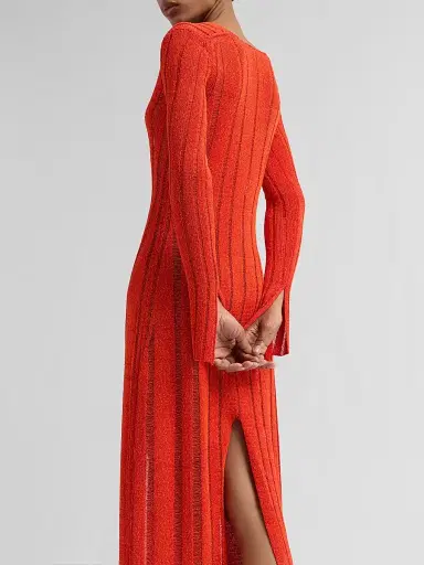 Proenza Schouler Women's Maelle Drop Needle Tweed Maxi Dress - Red Multi - Size Large | Thumbnail 5 Proenza Schouler Women's Maelle Drop Needle Tweed Maxi Dress - Red Multi - Size Large | Thumbnail 5