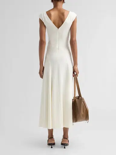 Proenza Schouler Women's Romana Double-Face Crepe Midi-Dress - Alabaster - Size 12 | Thumbnail 3