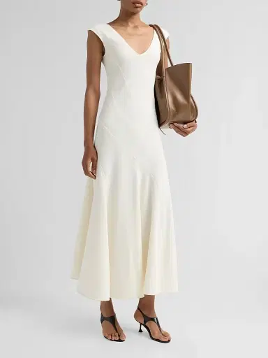 Proenza Schouler Women's Romana Double-Face Crepe Midi-Dress - Alabaster - Size 12 | Thumbnail 4