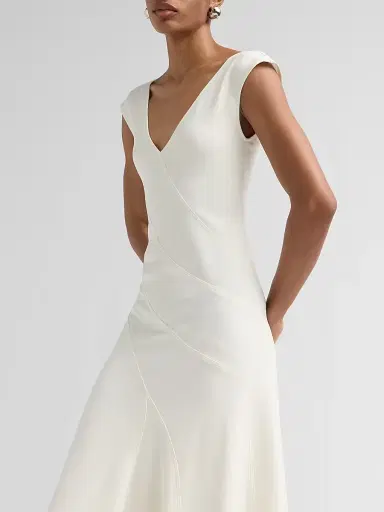 Proenza Schouler Women's Romana Double-Face Crepe Midi-Dress - Alabaster - Size 12 | Thumbnail 5