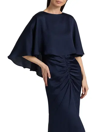 Amsale Women's Capelet Ruched Gown - Navy | Thumbnail 6