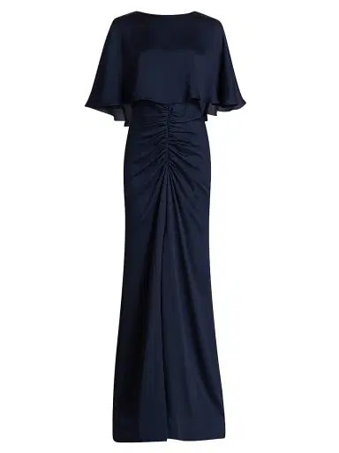 Amsale Women's Capelet Ruched Gown - Navy | Thumbnail 1