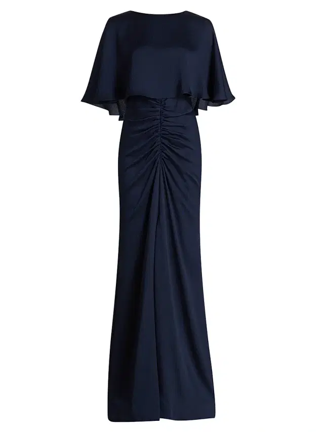 Amsale Women's Capelet Ruched Gown - Navy
