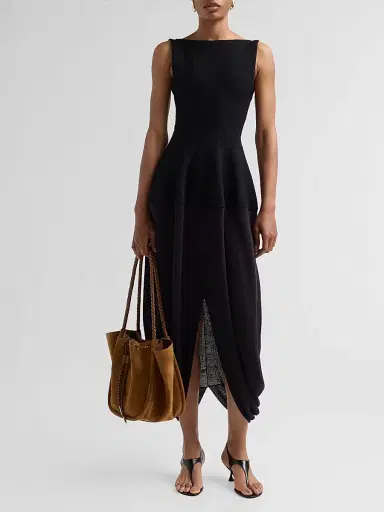 Proenza Schouler Women's Sukki Draped Petal-Skirt Dress - Black - Size Large | Thumbnail 2