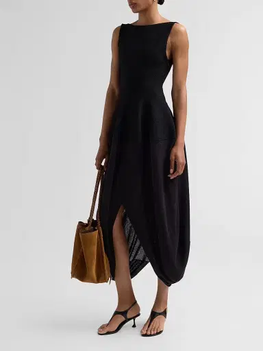Proenza Schouler Women's Sukki Draped Petal-Skirt Dress - Black - Size Large | Thumbnail 4