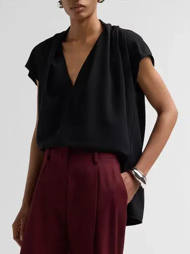 Proenza Schouler Women's Ranli Double-Faced Crepe Top - Black - Size 12 | Thumbnail 4