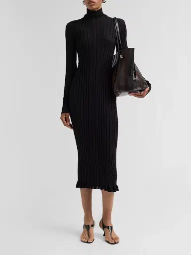 Proenza Schouler Women's Monet Rib-Knit Stretch-Cotton Midi-Dress - Black | Thumbnail 2
