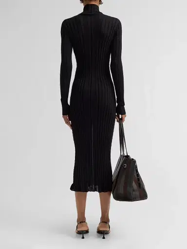Proenza Schouler Women's Monet Rib-Knit Stretch-Cotton Midi-Dress - Black | Thumbnail 3
