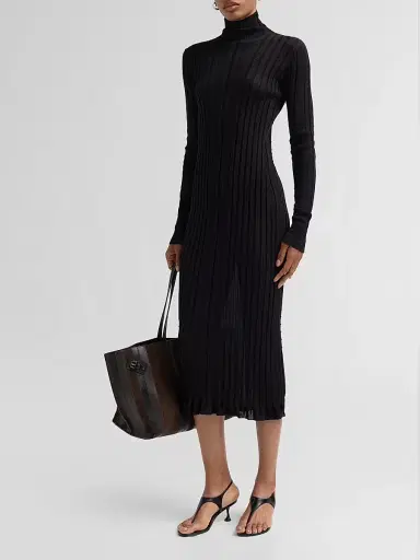 Proenza Schouler Women's Monet Rib-Knit Stretch-Cotton Midi-Dress - Black | Thumbnail 4