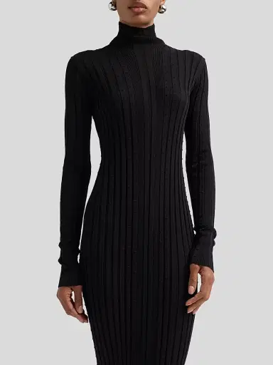 Proenza Schouler Women's Monet Rib-Knit Stretch-Cotton Midi-Dress - Black | Thumbnail 5