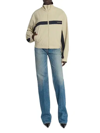 Saint Laurent Women's Jacket in Cotton Canvas - Mastic - Size 10 | Thumbnail 2