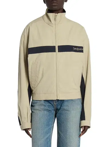 Saint Laurent Women's Jacket in Cotton Canvas - Mastic - Size 10 | Thumbnail 3
