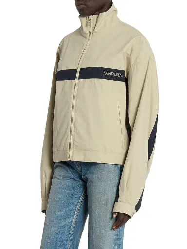 Saint Laurent Women's Jacket in Cotton Canvas - Mastic - Size 10 | Thumbnail 4