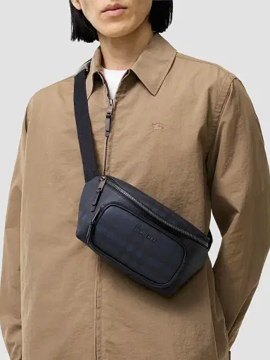 Burberry Men's Check Coated Canvas Belt Bag - Navy | Thumbnail 2