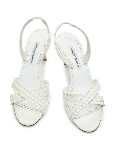 Manolo Blahnik Women's Volusan 70MM Leather Slanted-Heel Sandals - White - Size 6.5 | Thumbnail 5 Manolo Blahnik Women's Volusan 70MM Leather Slanted-Heel Sandals - White - Size 6.5 | Thumbnail 5