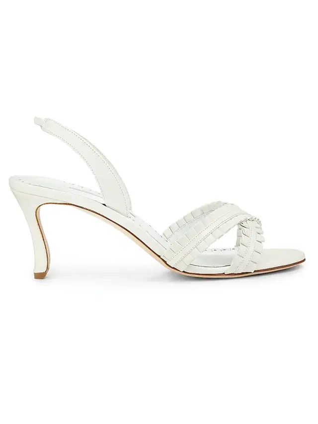 Manolo Blahnik Women's Volusan 70MM Leather Slanted-Heel Sandals - White