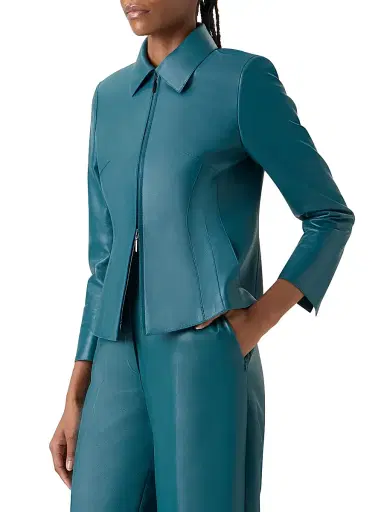 Akris Women's Hecate Leather Zip Jacket - Ottanio - Size 16 | Thumbnail 4 Akris Women's Hecate Leather Zip Jacket - Ottanio - Size 16 | Thumbnail 4