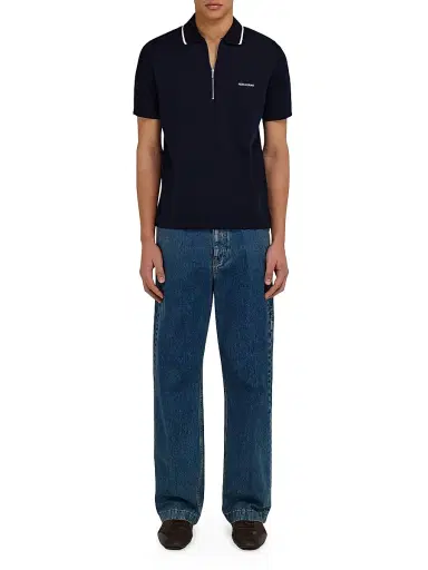 Ferragamo Men's Quarter-Zip Cotton Polo Shirt - New Navy - Size XXL | Thumbnail 2 Ferragamo Men's Quarter-Zip Cotton Polo Shirt - New Navy - Size XXL | Thumbnail 2