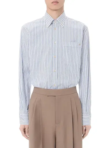 Valentino Garavani Men's Cotton Poplin Shirt with VGold Stripes - Ivory Blue - Size 15.75 | Thumbnail 3