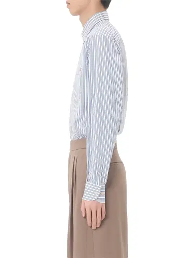 Valentino Garavani Men's Cotton Poplin Shirt with VGold Stripes - Ivory Blue - Size 15.75 | Thumbnail 4