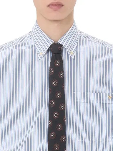 Valentino Garavani Men's Cotton Poplin Shirt with VGold Stripes - Ivory Blue - Size 15.75 | Thumbnail 6