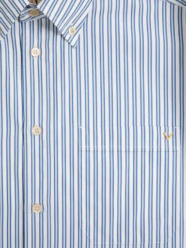 Valentino Garavani Men's Cotton Poplin Shirt with VGold Stripes - Ivory Blue - Size 15.75 | Thumbnail 7