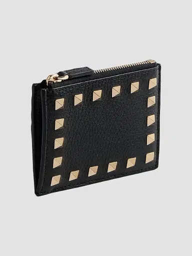 Valentino Garavani Women's Rockstud Grainy Calfskin Cardholder with Zipper - Black | Thumbnail 3