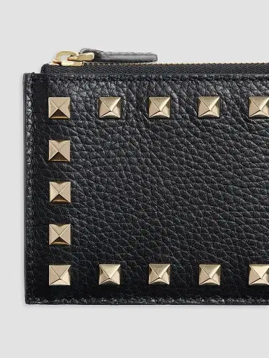 Valentino Garavani Women's Rockstud Grainy Calfskin Cardholder with Zipper - Black | Thumbnail 5