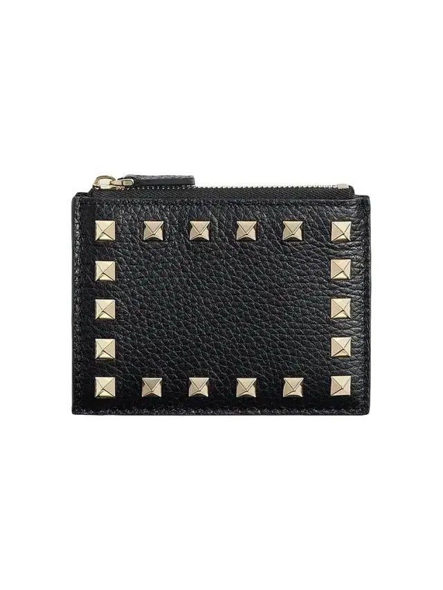 Valentino Garavani Women's Rockstud Grainy Calfskin Cardholder with Zipper - Black