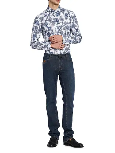 Etro Men's Multi-Floral Print Stretch Cotton Shirt - Print On White Base - Size 18.5 | Thumbnail 2 Etro Men's Multi-Floral Print Stretch Cotton Shirt - Print On White Base - Size 18.5 | Thumbnail 2