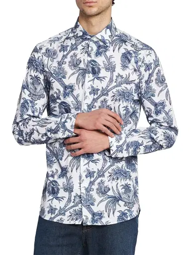 Etro Men's Multi-Floral Print Stretch Cotton Shirt - Print On White Base - Size 18.5 | Thumbnail 3 Etro Men's Multi-Floral Print Stretch Cotton Shirt - Print On White Base - Size 18.5 | Thumbnail 3