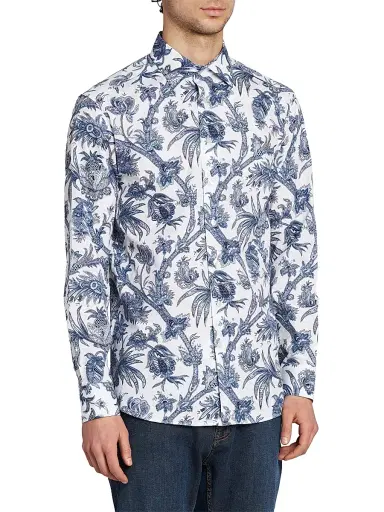 Etro Men's Multi-Floral Print Stretch Cotton Shirt - Print On White Base - Size 18.5 | Thumbnail 4 Etro Men's Multi-Floral Print Stretch Cotton Shirt - Print On White Base - Size 18.5 | Thumbnail 4